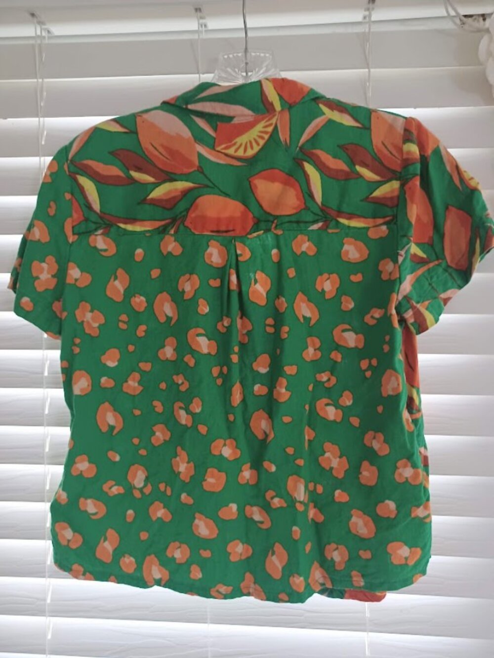 Tabitha Brown Target Linen Blend Camp Shirt XS Green Orange Mixed Print - Picture 5 of 5